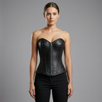Women's Black Leather Steampunk Corset - Front
