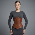 Women's Brown Leather Underbust Corset - Front