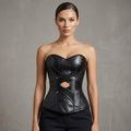 Women's Black PU Leather Gothic Steampunk Halloween Corset - Front