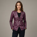 Brown Lambskin Leather Long Coat - Front