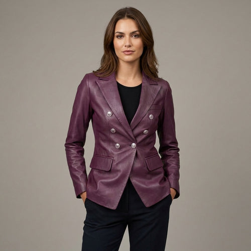 Brown Lambskin Leather Long Coat - Front