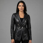 Women's Double Breasted Lambskin Blazer - Front