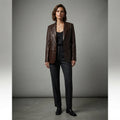 Women's Brown Leather Blazer - Front