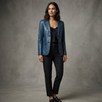 Women's 2-Button Lambskin Leather Blazer - Front