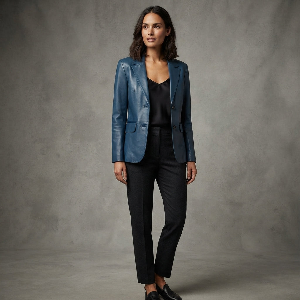 Women's 2-Button Lambskin Leather Blazer - Front
