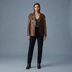 Women's Double Breasted Leather Blazer - Front