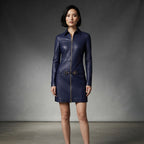 Women's Genuine Leather Elegant Party Mini Dress - Front