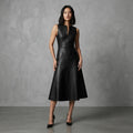Women's Black Genuine Lambskin Leather Dress - Front