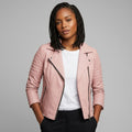 Women's Pink Leather Biker Jacket - Front