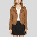 Women's Suede Leather Moto Jacket - Front