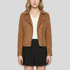 Women's Suede Leather Moto Jacket - Front