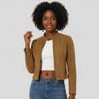 Women's Short Biker Leather Jacket - Front
