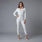 Women's White Lambskin Leather Jumpsuit - Front
