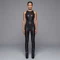 Women's Black Sexy Leather Jumpsuit - Front