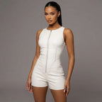 Women's PU Leather Romper - Front