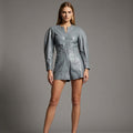 Women's Grey Leather Romper - Front