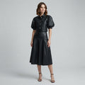 Women's Black Leather Party Dress - Front