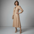 Women's Vintage V-Neck Leather Dress - Front