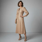 Women's Vintage V-Neck Leather Dress - Front