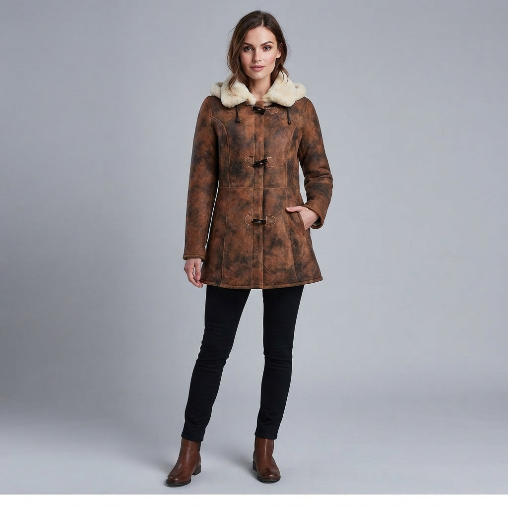 Women's Sheepskin Duffle Coat - Front