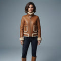 Brown Sheepskin Shearling Coat - Front