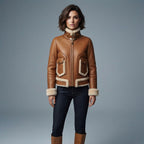 Brown Sheepskin Shearling Coat - Front