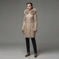 Women's Handmade Shearling Sheep Leather Long Coat - Front