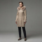 Women's Handmade Shearling Sheep Leather Long Coat - Front