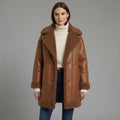 Women's Brown Genuine Lambskin Leather Coat - Front