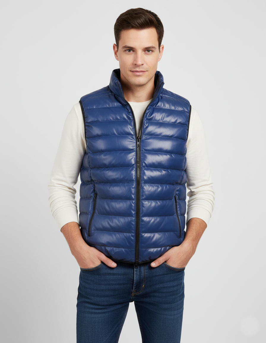 Men's Leather Puffer Vest - Front