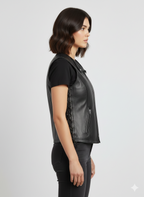 Women's Black Leather Vest Lace Up Sides - Back