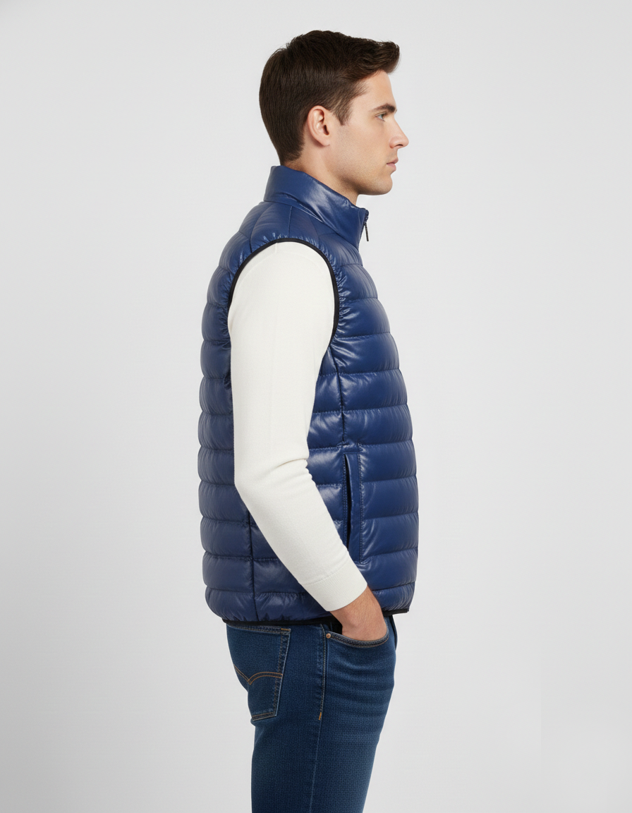Men's Leather Puffer Vest - Back