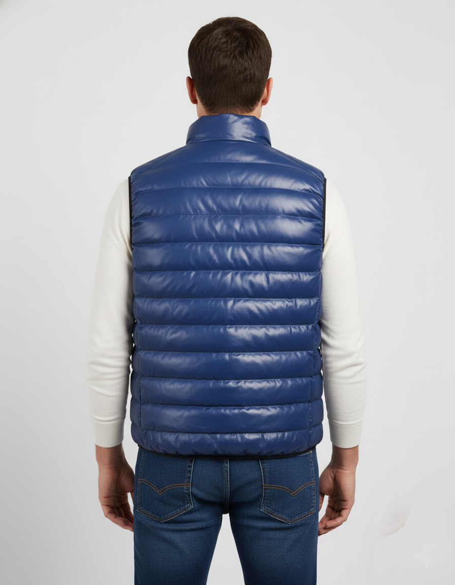 Men's Leather Puffer Vest - Left