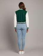 Women's Varsity Leather Jacket In Green - Back