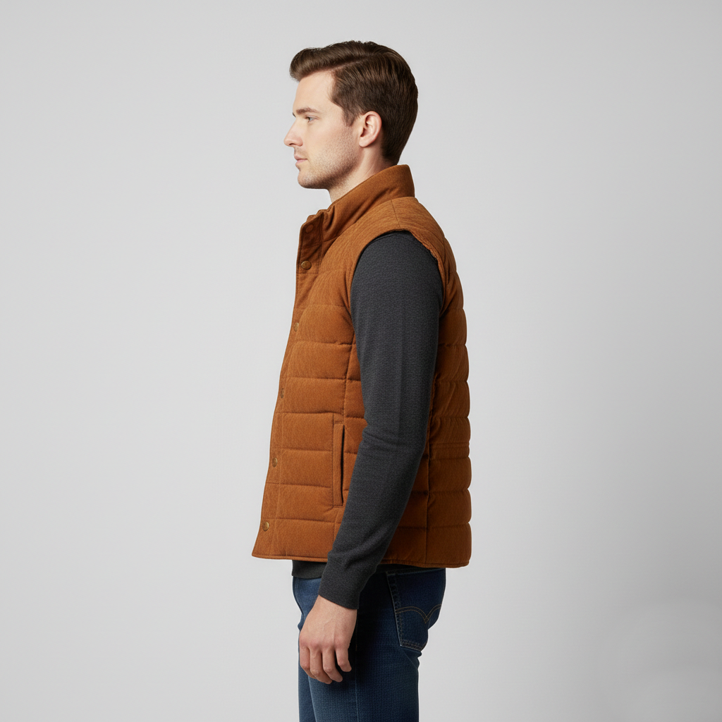 Men's Casual Tan Suede Leather Vest - Back