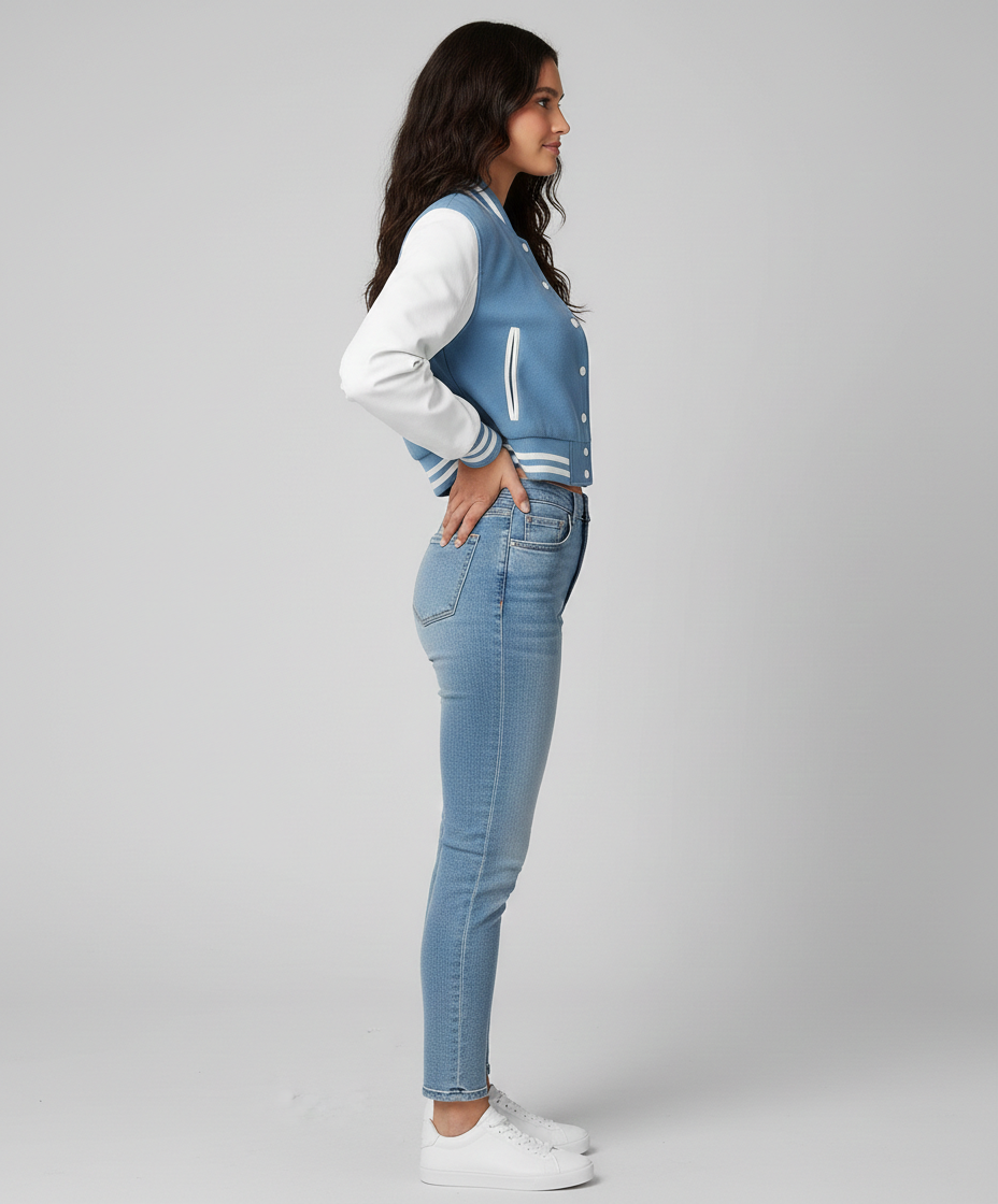 Women's Sky Blue Varsity Jacket - Back