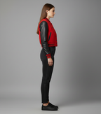 Women's Red Black Varsity Jacket - Front