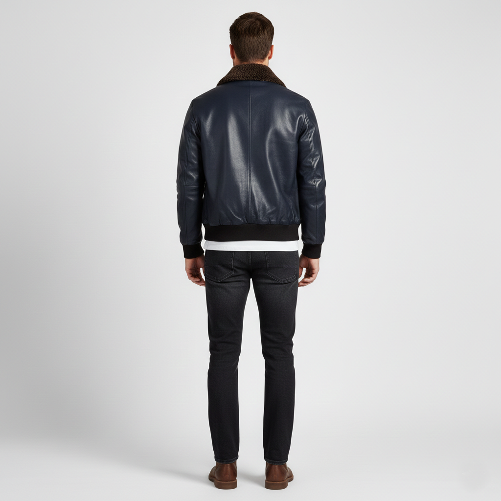 Men's Blue G-1 Aviator Leather Jacket - Back