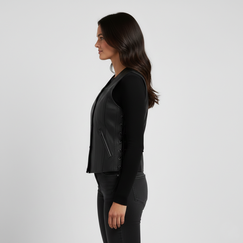 Women's PU Leather Cropped Vest - Back