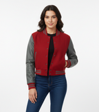 Women's Maroon Varsity Letterman Jacket - Front
