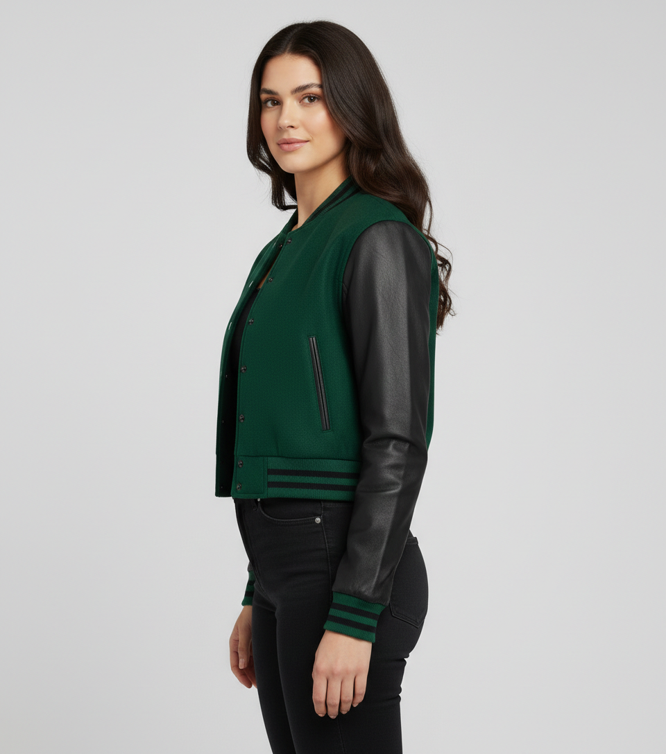Women's Cropped Varsity Jacket Premium Quality - Back