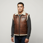 Men's Leather Shearling Vest - Front