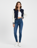 Women's Windcheater Crop Denim Varsity Jacket - Front