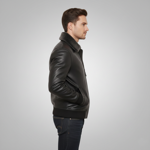 Black Leather Jacket for Men - Back
