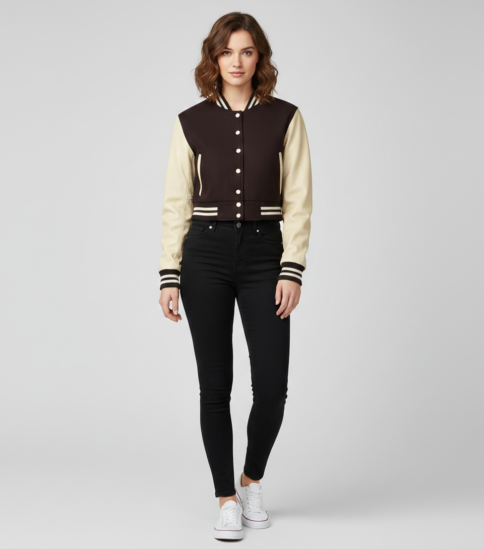 Varsity Baseball Letterman Leather Jacket - Front
