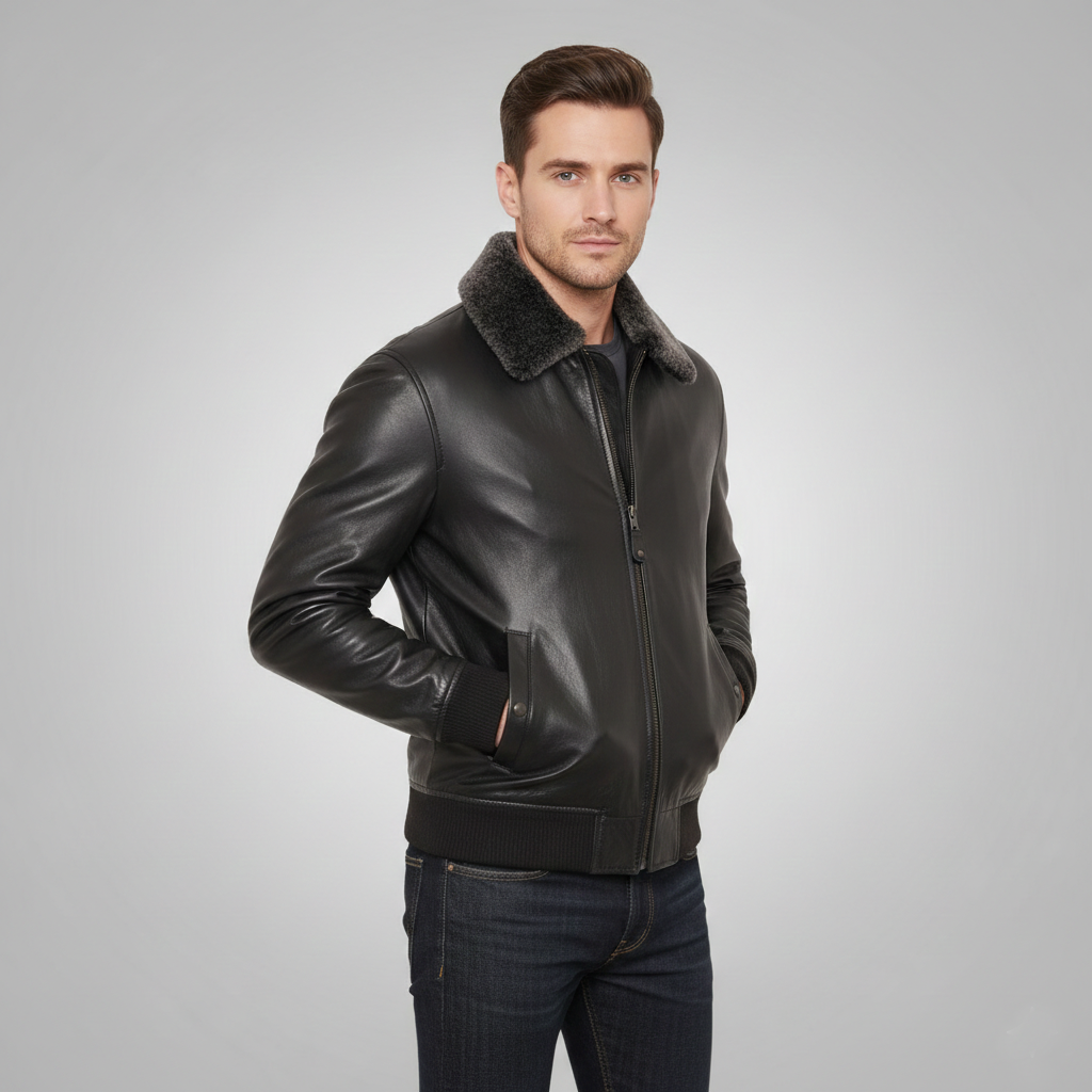 Black Leather Jacket for Men - Front