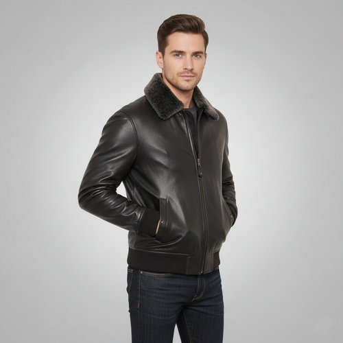Black Leather Jacket for Men - Front