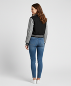 Women's Black Grey Varsity Jacket - Back