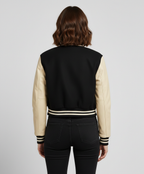 Women's Black And Cream Varsity Jacket - Left