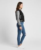 Women's Black Grey Varsity Jacket - Left